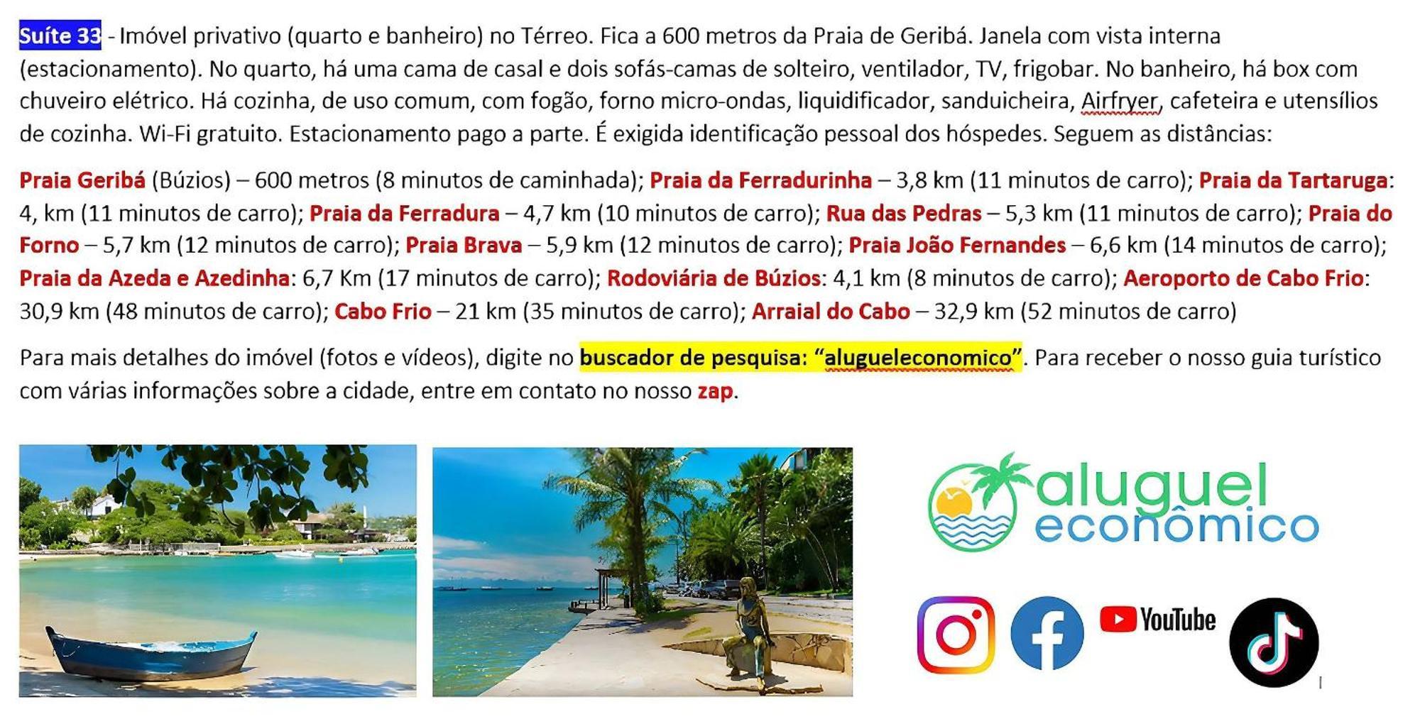 Appartement Búzios - Geribá - Aluguel Econômico Extérieur photo